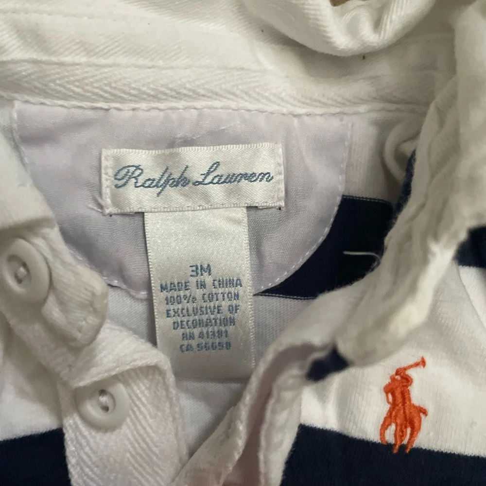 Striped Navy Blue and White 0-3 Months Collared Short Sleeve/Shorts Romper